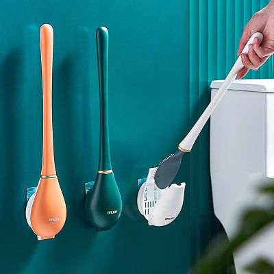 Silicone Brush Head Toilet Brush Wall-Mounted Automatic Opening And Closing Bathroom Cleaning Brush Set No Dead Corner Wash