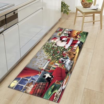 Christmas Kitchen Mat House Anti-Slip Foot Rug Entrance Doormat Hallway Home Bath Bedroom Living Room Floor Decor Carpet Custom