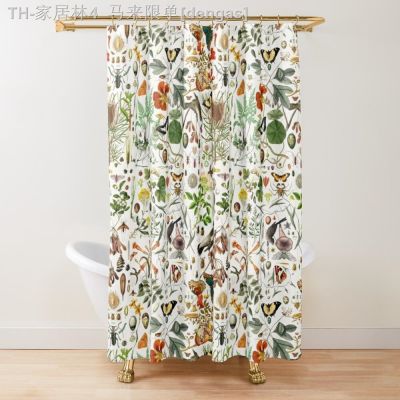 【CW】❀  Biology Floral Stall Shower Curtain Garden Flowers Design Fabric Set with Hooks