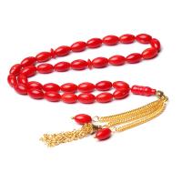 Rosario Musulmano 33 Tasbih Pietra Di Corallo Rosso Naturale Sioni Ovali 5.5*9.5มม. Nappa Di Metlo Perline Di Preghiera Islamiche Subtesbih