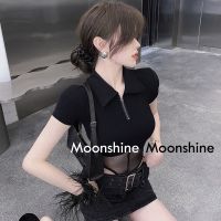 Moon เสื้อครอป เสื้อแฟชั่นผู้หญิง y2k สีพื้น สําหรับผู้หญิง ใส่ไปคลับ ปาร์ตี้ 2023 NEW 23031710