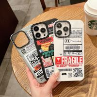 Casetify Fragile Label Stickers Casing For iPhone 7 8 Plus X XS XR 11 12 13 Pro Max Soft Liquid Silicone Flocking Case Cover