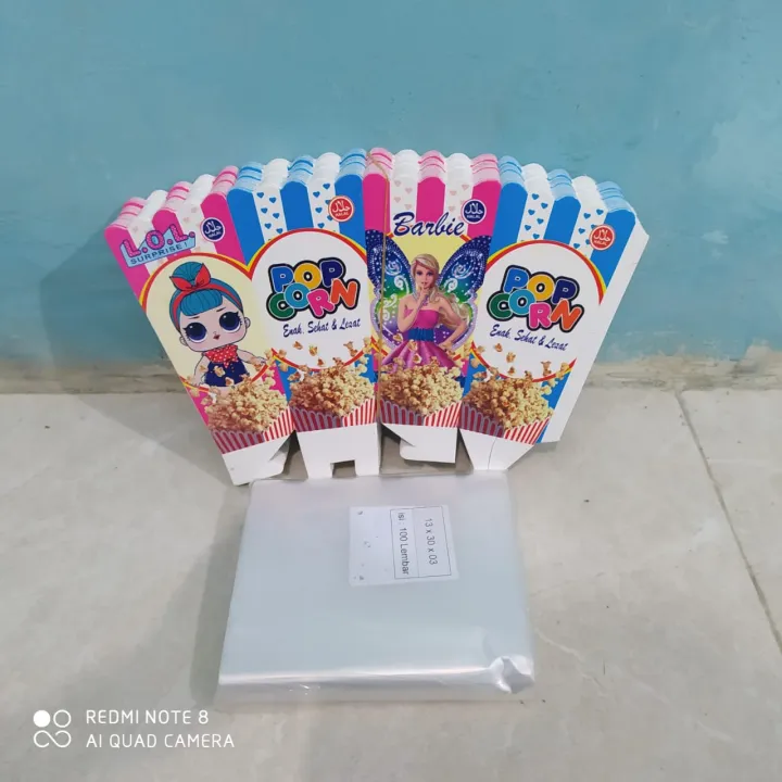 kertas kemasan pop corn + plastik kemasan per 100 lembar / kertas pop