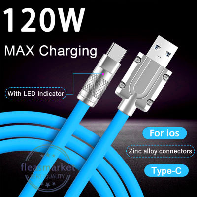 20W 6A Super Fast Charge Cable LED OD6.0หนา สายซิลิโคน Quick Charge สาย Micro USB สาย Type C สำหรับ Xiaomi Huawei Samsung OPPO VIVO Realme สาย iPhone FOR 14 14Plus 13 13Pro MAX 12 11 X XR 8 7 6 5รับประกัน 3 ปี