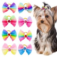 10/20pcs Ranbow Style Pet Dog Hair Bows with Diomand Pearl Colorful Decorate Dog Bowknot Gift for Small Dog Cat Pet Supplies