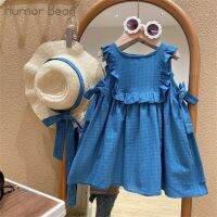 ZZOOI Humor Bear Toddler Kids Girls Ruffle Dress Round Pullover Dress Summer Sleeveless Plaid Printed Princess Dress 2-7Years