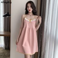 【 WYIN kitchen】 Nightgowns Women Chic Fashion Korean Style Home Soft Sleepwear Cute Sweet Elegant Sexy Casual Sleeveless Thin Summer 【 WYIN kitchen】Females