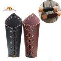 11DDTTII เครื่องหนังแท้ ยิงธนูแขนยาม ถุงมือกันร้อน สีดำสีน้ำตาล Viking Bracer อุปกรณ์เสริมกีฬา พังก์สไตล์ สายรัดแขน ชายหญิง