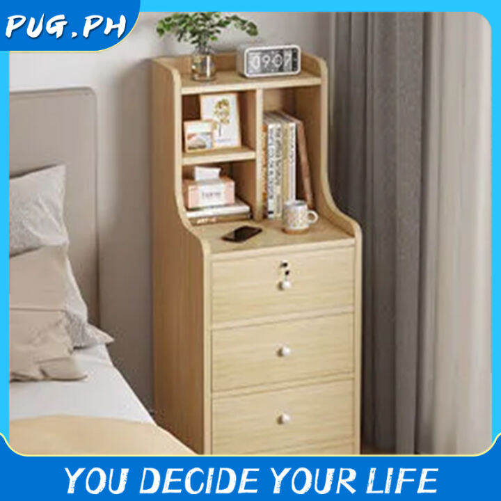 Lockable and drawer bedside table European modern bedroom bedside table