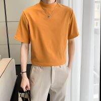 【Mens clothing】7สี2022 NewBoutique สีทึบ High-EndMen 39; เสื้อยืดแขนสั้นคอสูงชาย