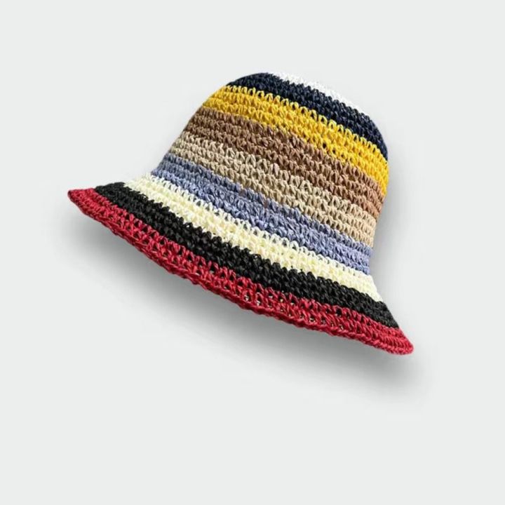 แบนเนอร์หลอดหมวกกันแดดป้องกันรังสียูวีสีรุ้งหมวกถังฤดูร้อนกลวงหมวกถักพับได้