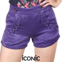 iCONiC PURPLE Royal Shorts #0200 กางเกงขาสั้น สีม่วง ตกแต่ งระบาย และ กระดุม กางเกงผญ กางเกงแฟชั่น