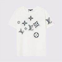 L V European Station T-Shirt Mens Short Sleeve Loose Letter Summer Print Top