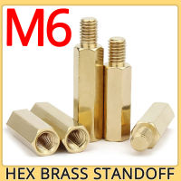 M6ทองเหลือง Hex Standoff คอลัมน์บอร์ด Rack Stud เมตริก Hexagon เกลียวเสา PCB ทองแดง Spacer Bolt สกรูสำหรับ PC เมนบอร์ด