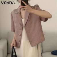 Fancystyle VONDA ชุดสูทปกสั้นแขนสำหรับผู้หญิง,เสื้อแจ็คเก็ตหนังเนื้อผ้ากระดุมอเนกประสงค์ใส่ได้ทุกวัน