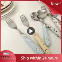 ❧✺▦ Cake Fork Stainless Steel Cutlery Cute Long Handle Kitchen Accessories Rice Spoon Cartoon Cute Spoon Fork Chopstick Set