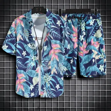 Hawaiian Men Set Polo Shirt Short Pants Sets Summer Beach Outfits Coconut  Tree Print Oversized 2 Piece Short Sleeve Casual Suit