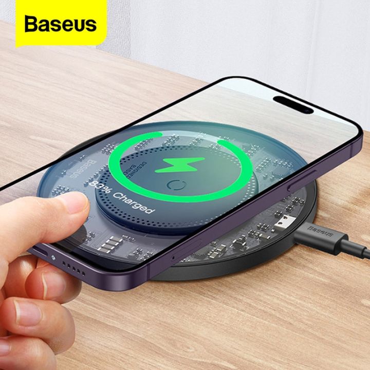 baseus-15w-ไร้สายอย่างเร็ว-r-สำหรับ14-13-12สำหรับ-airpods-มองเห็นได้-qi-ชาร์จไร้สายแพดสำหรับซัมซุง-s22-x5-poco