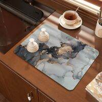 Marble Pattern Kitchen Drain Pad Absorbent Dish Drying Mat Coasters Coffee Bar Mat Hide Stain Rubber Tableware Pad Easy To Clean