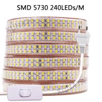 220V LED Strip Light with Switch SMD 5730 2835 5050 Flexible Led Tape 180/240Leds/m Outdoor Waterproof LED lightening EU Plug Power Points  Switches S