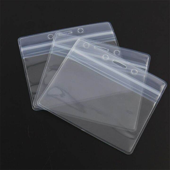 10Pcs/Pack Horizontal Transparent Vinyl Plastic ID Card Badge Holder