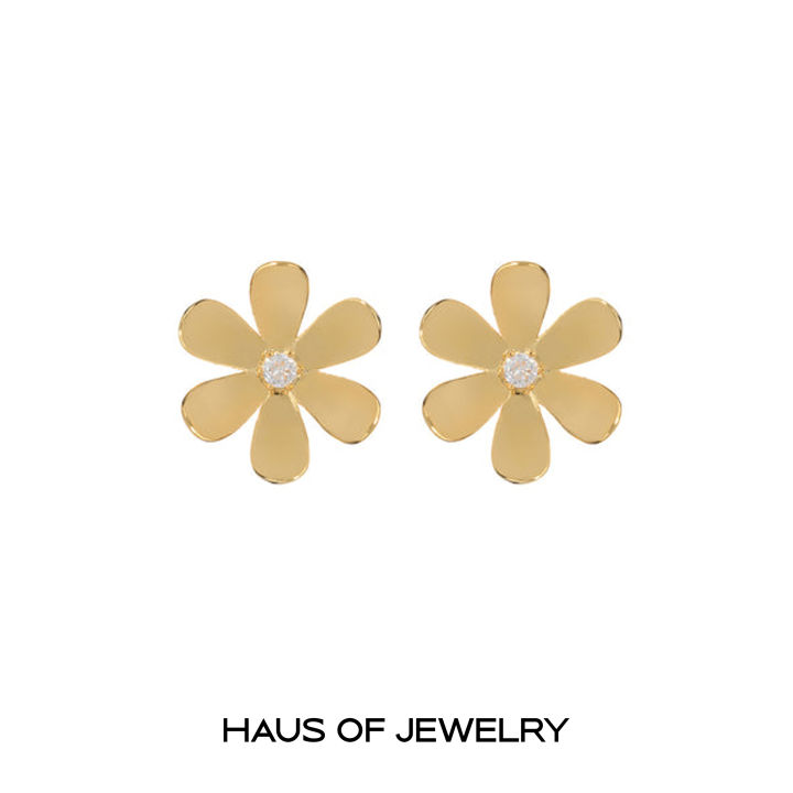 haus-of-jewelry-luv-aj-daisy-statement-studs-ต่างหูงานทองเหลือง-ประดับเพชรคิวบิกเซอร์โคเนีย-cubic-zirconia