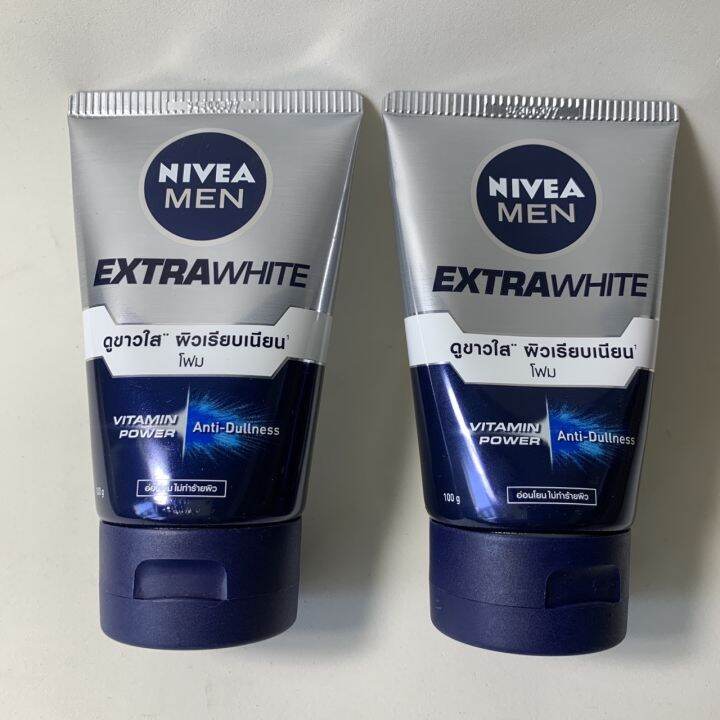 นีเวีย-เมน-เอ็กซ์ตร้า-ไวท์-โฟม-100-กรัม-2-ชิ้น-nivea-men-extra-white-foam-100g-2-pc-โฟมล้างหน้าสำหรับผิวธรรมดา-มัน-คล้ำเสียสะสม-โฟมล้างหน้าสูตรผิวดูขาวใส