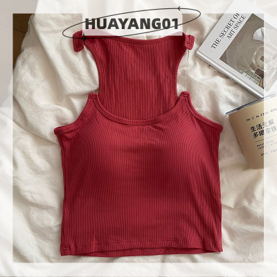 HUAYANG01 2023แฟชั่นฤดูร้อนใหม่สายคล้องไหล่มองไม่เห็นเซ็กซี่สีทึบเสื้อแขนกุดเสื้อกล้ามบาง