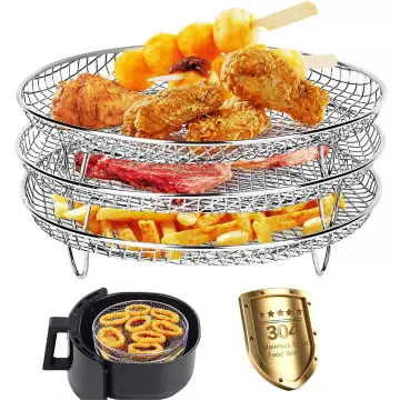 Air Fryer Three Stackable Dehydrator Racks 304 Stainless Steel Air Fryer Basket Tray Air Fryer Accessories Dishwasher Safe Fit for Oven and Press