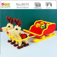 HCP 8675 Merry Christmas Holiday Reindeer Deer Sleigh 3D Model DIY Mini Magic Blocks Bricks Building Toy for Children no Box