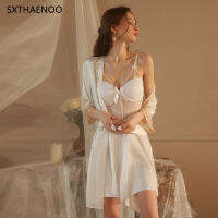 SXTHAENOO Vintage Nightgowns ชุดนอนเซ็กซี่ผู้หญิงชุดนอนหน้าอก Pad ลูกไม้ Backless Sling Nightdress 2022ใหม่ชุดนอน