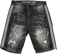 kilogram Mens Black Wash Jean Shorts with Rhinestones - 30