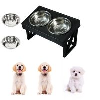 Elevated Dog Bowls 3 Adjustable Heights Raised Pet Bowl Stand with Slow Feeder Bowl for Small Medium Large Dogs and Pets