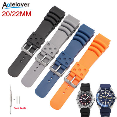 Aotelayer 20มิลลิเมตร22มิลลิเมตรดำน้ำยางสายนาฬิกากันน้ำซิลิโคนกีฬาข้อมือวงสร้อยข้อมือสายนาฬิกาข้อมือสำหรับ Seiko สายนาฬิกาสำหรับ Casio