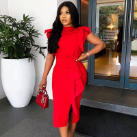 2021Red Sleeveless Bodycon Dress Red Midi Bodycon Dresses Plus Size Summer Clothing Split Evening Party Dress Africa Robe Female