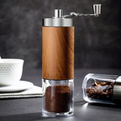 （HOT NEW）เครื่องบดกาแฟแบบแมนนวล Wood Grain Hand Coffee Grinder Mill SilverBean Mill Handhold Crank สำหรับห้องครัว