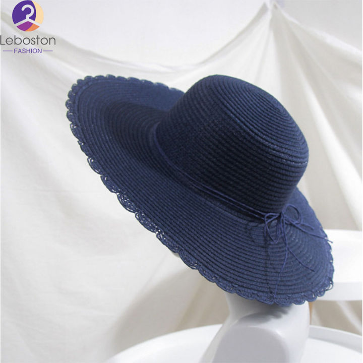 leboston-หมวก-ผู้หญิงกุทัณฑ์ชายคาใหญ่หมวกฟางแฟชั่นพับหมวกดวงอาทิตย์