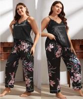 【JH】Big Size XL-5XL Pajamas Set WOMEN Sleepwear Pyjamas Suit V-Neck Nightwear Trouser New Summer Casual Silky Satin Home Wear