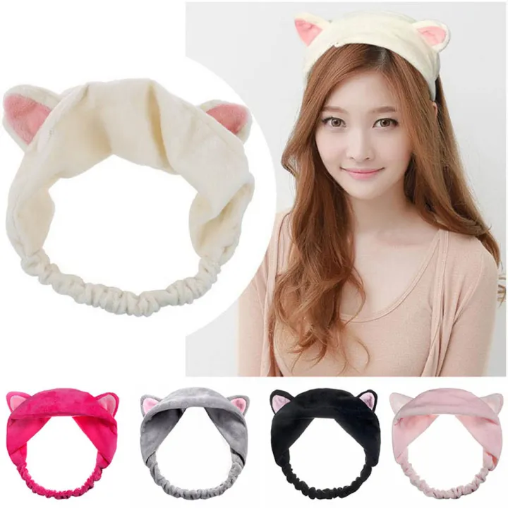 Makeup Hairband Face Wash Cat Ears Hair Band for Women Korean Cute Cartoon Headband  Hair Accessories | Lazada Singapore