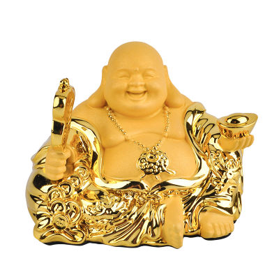 Rongsha ทองคำแท่ง Ruyi Maitreya ตกแต่งภายในรถพระหัวเราะของประดับทำจากเรซินตกแต่งรถ