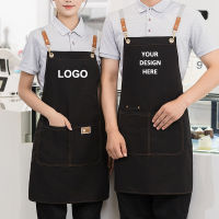 Personalized Logo Apron for Kitchen Men Women Catering Staff Waiter Chef Aprons Bib with Pockets Waterproof Canvas Work Mandiles