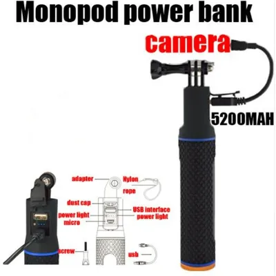 5ชิ้น2 In 1มือถือแบตเตอรี่กล้อง5200มิลลิแอมป์ต่อชั่วโมง Power Bank แท่งเซลฟี่ยืดได้21-81เซนติเมตรขาตั้งเดี่ยวสำหรับกล้อง Go Pro Hero5/4/3 +