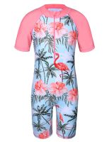 ❧ BAOHULU Kids Swimsuit UPF 50 UV Swimwear Sun Protective One Piece Flower Beachwear Bodysuit with Ziper Surfing Suit Rashguard