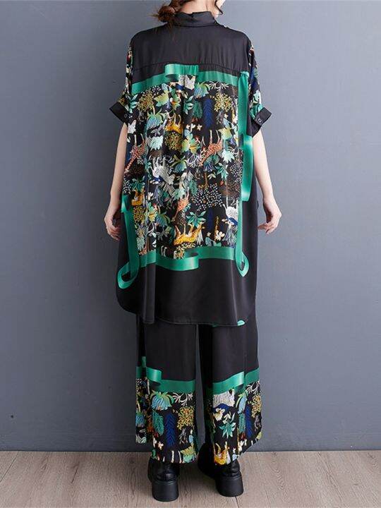 xitao-pants-sets-women-print-shirt-top-length-two-piece-sets