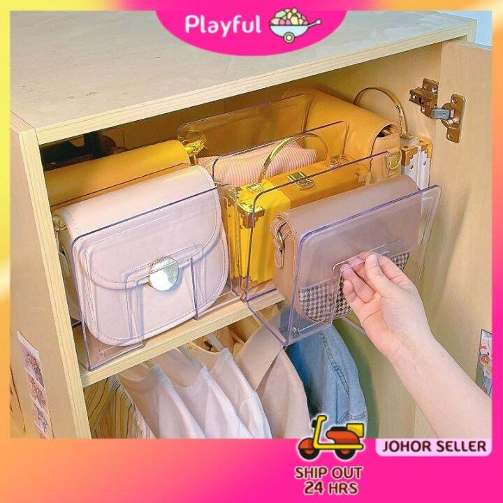 【PLAYFUL】Stackable Bag Storage Box Transparent Divider Handbag Storage