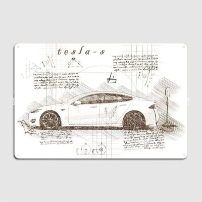 Tesla Model S โปสเตอร์เมทัลมีคราบผับบาร์ถ้ำเครื่องตกแต่งฝาผนังตลกป้ายดีบุกโปสเตอร์