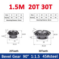 1PCS 1:1.5 Bevel Gear 1.5M 20T 30T Bore 8/10/12/14/15mm Gear 90 Degrees Meshing Angle Steel Gears Screw Hole M5 45# Carbon Steel-BIANO