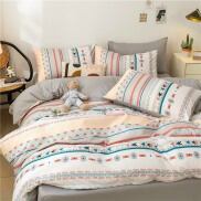 Bộ Chăn Ga Gối Cotton HQ , Thổ Cẩm Trắng, Chất Liệu Bền Đẹp, Không Phai