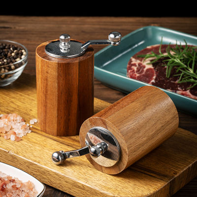 เครื่องบดพริกไทยเกลือแบบแมนนวล,โรงสีพริกไทยไม้โอ๊คพร้อมมือ Crankl Hand Crank Spice Salt Grinder Mill Tools