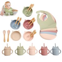 5pc Baby Feeding BPA Free Silicone Non-slip Cat Bowl Spoon Cup Childrens Dish Set Kitchenware Silicone Dishes for Baby Tableware Bowl Fork Spoon Sets